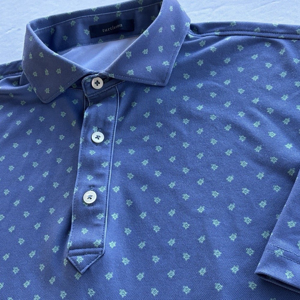 Turtleson Men's Golf Polo Shirt Blue Microprint Pattern Short Sleeve Size M